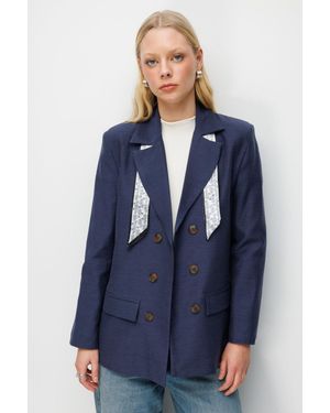 MixRay Leinenblazerjacke Mit Schal-Detail - Blau