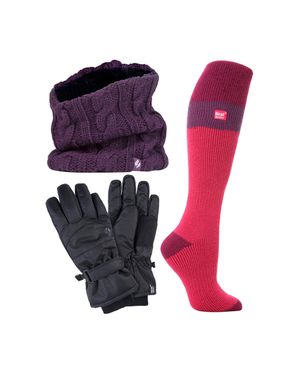 Heat Holders Damen Ski Set Halswärmer Handschuhe & Thermo Ski Socken Winterbekleidung - Lila
