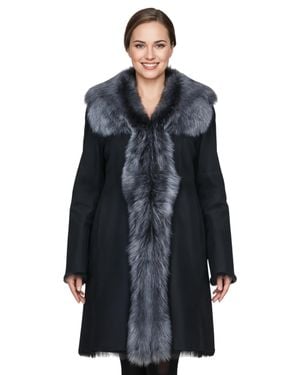 Infinity Leather Schwarzer Und Silberner Trenchcoat Aus Toskanischem Schafveloursleder – Celeste - Blau