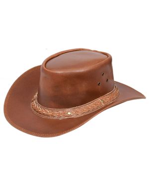 Infinity Leather Cowboy Outback Australischer Buschhut Aus Echtem Leder - Braun