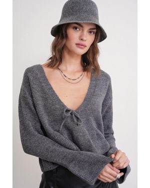 MixRay Knitpullover Mit Tiefem, Detailliertem V-Ausschnitt Und Rüschen - Grau