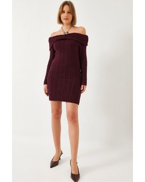Bianco Lucci Trägerloses Enges Kleid Mit Kabelstrickmuster - Lila