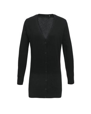 PREMIER Ladies Longline V-Ausschnitt Strickjacke - Schwarz