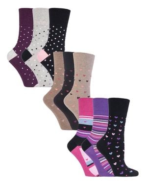 Gentle Grip 9 Paar Multipack Ladies Cotton Crew Non Elastic Socks - Lila