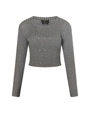 faina Pullover Mit Strasssteinen Damen Melange - Grau