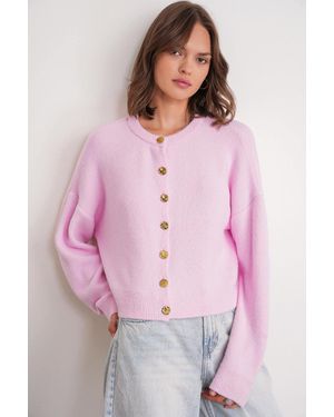 MixRay Geknöpfte Gerippte Strickjacke - Pink