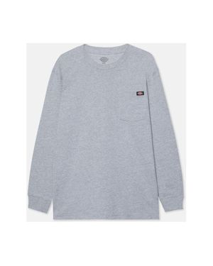 Dickies , , Schweres Langarmshirt mit Tasche, legere Passform, Heather Grey, M - Blau