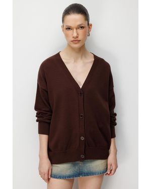 MixRay Langer Rippstrick-Cardigan Mit V-Ausschnitt Und Knopfverschluss - Rot