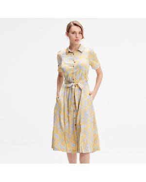 S&J Weekends Hemdblusenkleid Aus Satin Mit Grafischem Print - Natur