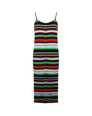 Vans Aus Der Wand Ärmel Und Gestreiftes Mehrfarbiger Frauen Midi Kleid Vn0005Hw448 - Schwarz
