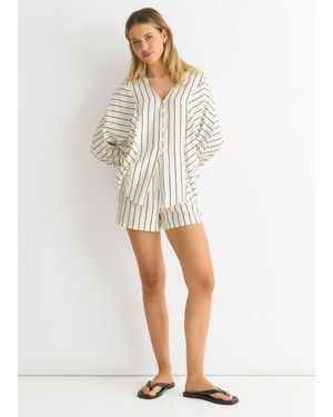 Gini London Cremefarbenes Langärmeliges Hemd Mit Batwing-Streifen - Weiß