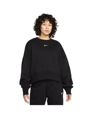 Nike "Phoenix" Sweatshirt Für Damen, Rundhalsausschnitt, Fleece, Übergroß - Schwarz