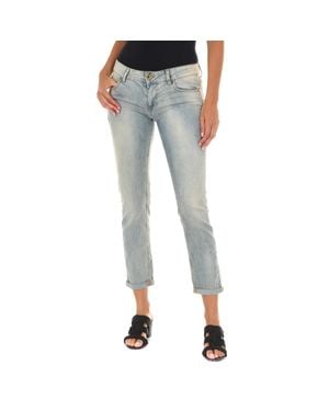 Met Lange Denim-Hose Getragen Effekt Aus Elastischem Gewebe 10Dbf0318 Frau - Blau
