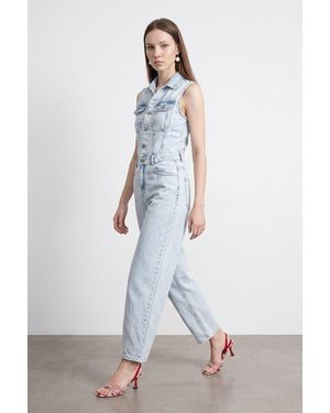 Dilvin Baumwoll-Denim Latzhose Mit Geradem Bein - Weiß