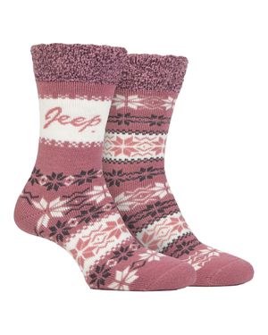Jeep 2 Paar Damen Thermal-Muster Fairisle Socken Warme Wintersocken - Lila