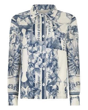 Philipp Plein Silk Pajama Shirt Butterfly Tattoo - Blau