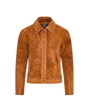 Infinity Leather Damenjacke Aus Wildleder-Bomber-Blouson-Jacke – Varsity - Braun
