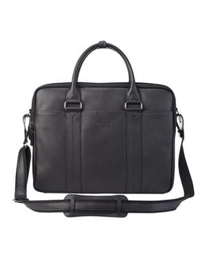 Infinity Leather Echtes Leder Laptop Business Aktentasche Büro Arbeit Reisetasche - Schwarz