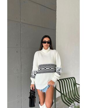 Hiccup Musterierter Oversized Rollkragenpullover - Grau