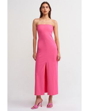 Dilvin Trägerloses, Tailliertes Midikleid Mit Schlitz - Pink
