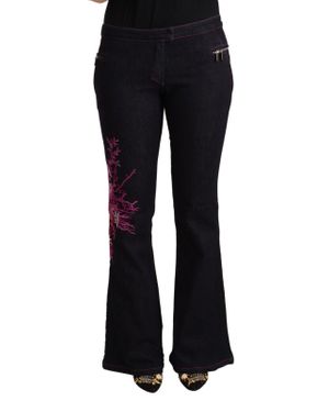 Exte Damen Schwarze Baumwoll-Mid-Waist Flared Jeans