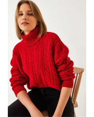 Bianco Lucci Strukturiertes, Tailliertes Rollkragenpullover - Rot