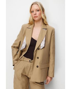 MixRay Leinen Blazerjacke Mit Schal-Detail - Natur