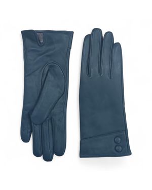Infinity Leather Damen-Autofahrerhandschuhe Aus Türkisgrünem Italienischem Leder Mit Weichem Wollfutter, Winterknopfdesign Und Knopfverschluss - Blau