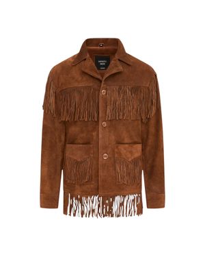 Infinity Leather Herren Western Retro Tan Cowboy Wildleder Lederfransenjacke – Braga - Braun