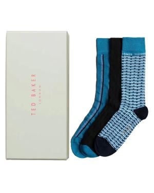 Ted Baker Herren Crew Socken 3Er-Pack Geschenkset - Blau
