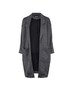 Pieces Mantel Für Damen, Hals Kerbe, Leger (Dunkelgrau) - Schwarz