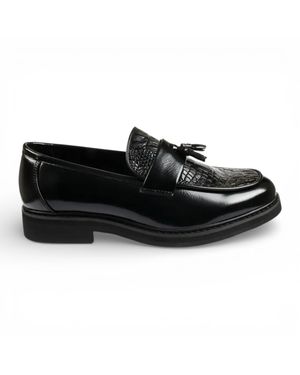 Infinity Leather Schwarze Herren-Loafer Aus Kunstleder Mit Quasten Und Profilsohle