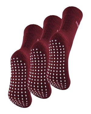 THMO 3 Paar Mit Fleece Gefütterte, Atmungsaktive Damen-Slipper-Socken - Rot