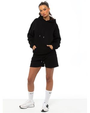 Enzo Oversized Hoodie Trainingsanzug Mit Shorts - Schwarz