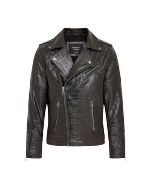 Infinity Leather Herren Schwarze Kuhleder-Alligatoren-Muster-Bikerjacke – Rot