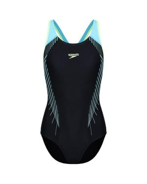 Speedo Fit Laneback Damen Schwimmanzug/Blau - Schwarz