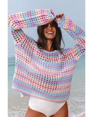 Azura Exchange Mehrfarbiger Offener Strickpullover Strandüberwurf - Grau