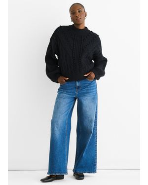 Gini London Schwarzer Grobstrick-Pullover - Blau