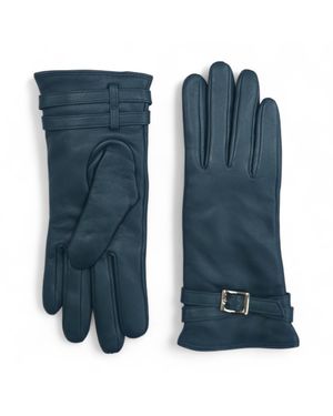 Infinity Leather Damen-Winter-Fahrhandschuhe Aus Türkisgrünem Italienischem Leder Mit Weichem Wollfutter Und Schnalle - Blau