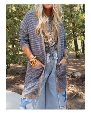 Everyday the Label Offene Strickjacke Mit Langen Armeln Und Streifen Vorne - Blau