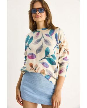 Bianco Lucci Musterstrickpullover Mit Rundhalsausschnitt - Blau