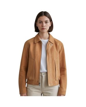 Infinity Leather Damenbeige Leder-Biker Blouson Bomber Oversized Jacke – Sibiu - Braun