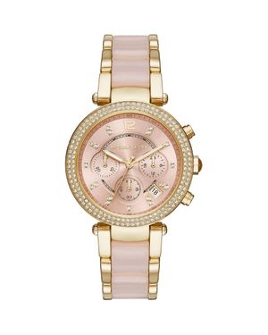 Michael Kors Parker Mk6326 Damenarmbanduhr Mit Pinkem Zifferblatt 39Mm Aus Vergoldetem Edelstahl - Mettallic
