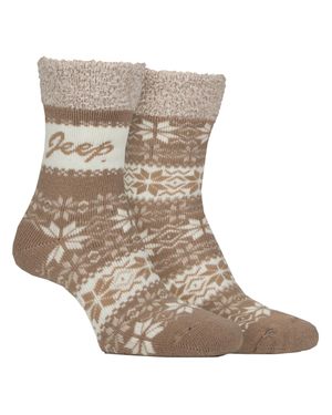 Jeep 2 Paar Damen Thermo Mustersocken Fairisle Warme Wintersocken - Braun