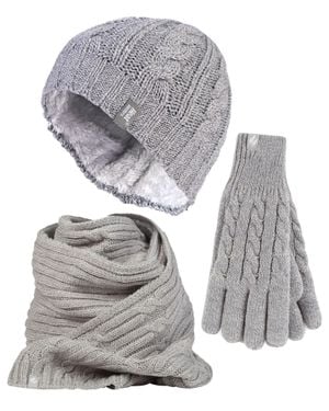 Heat Holders Damen-Set Aus Strickmütze, Schal Und Handschuhen - Grau