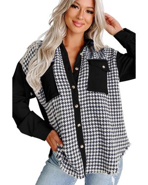 Azura Exchange Schwarzes Hahnentrittmuster Cord-Patchwork Klappentaschen Shacket