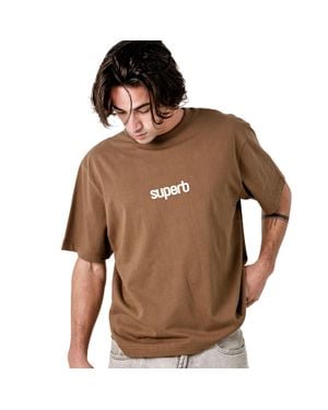 Superb Herren Übergroßes Baumwoll-Kurzarm-T-Shirt Little Core Puffy Sprb3500 - Braun