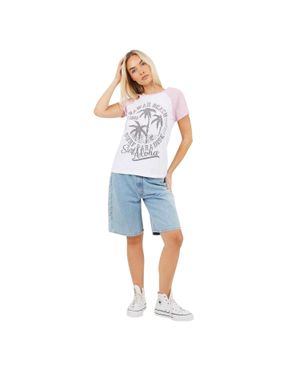 Brave Soul T-Shirt Für Damen, Kontrast-Ärmel /Flieder) - Blau