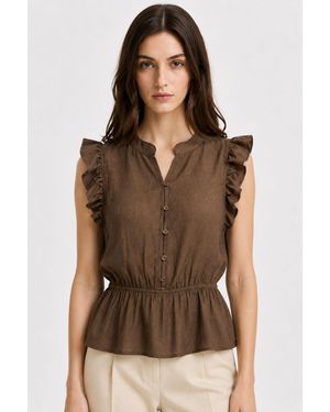 MixRay Strukturierte Jacquard-Peplum-Bluse - Braun