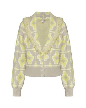 IZIA Strickjacke Damen Grau Limette Weiss - Mehrfarbig